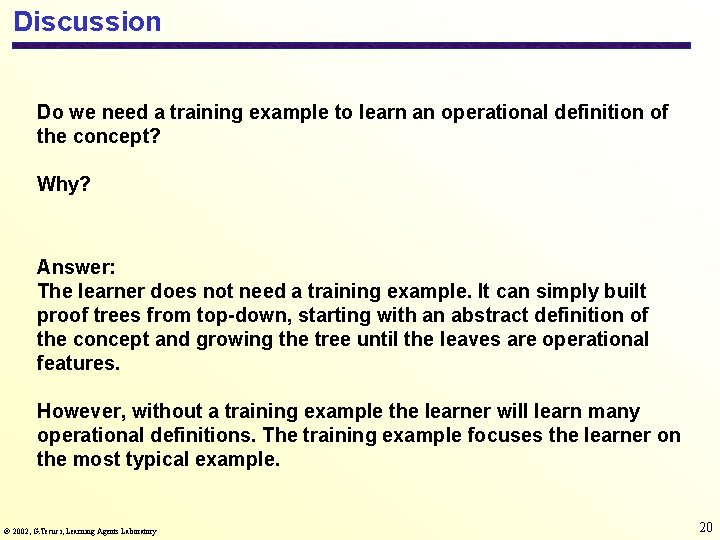 Discussion Do we need a training example to learn an operational definition of the