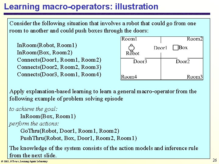 Learning macro-operators: illustration Consider the following situation that involves a robot that could go