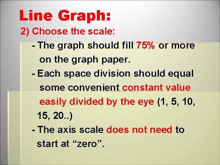 Line Graph: 2) Choose the scale: - The graph should fill 75% or more