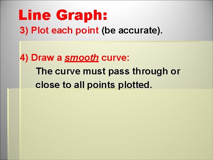 Line Graph: 3) Plot each point (be accurate). 4) Draw a smooth curve: The
