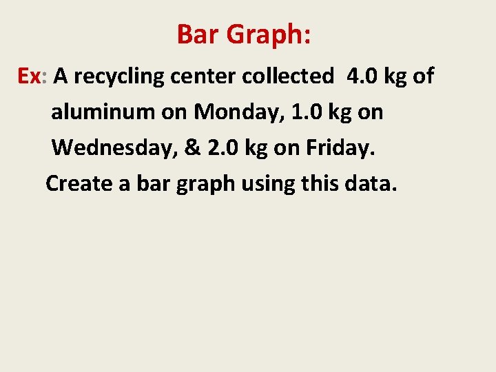 Bar Graph: Ex: A recycling center collected 4. 0 kg of aluminum on Monday,