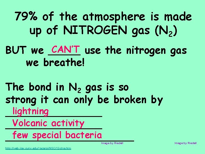 79% of the atmosphere is made up of NITROGEN gas (N 2) CAN’T use