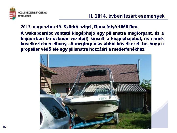 II. 2014. évben lezárt események 2012. augusztus 19. Szürkő sziget, Duna folyó 1666 fkm.