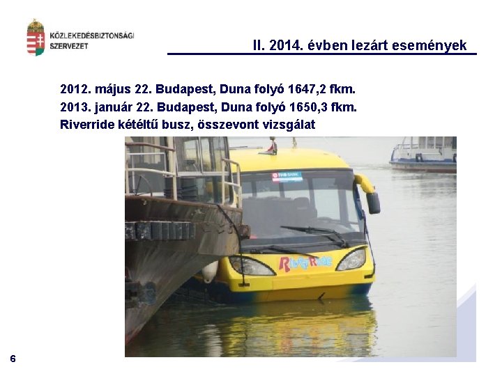 II. 2014. évben lezárt események 2012. május 22. Budapest, Duna folyó 1647, 2 fkm.