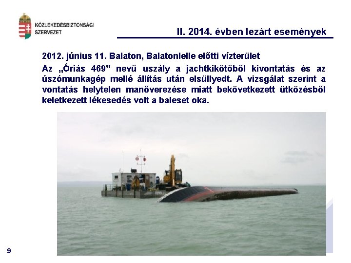 II. 2014. évben lezárt események 2012. június 11. Balaton, Balatonlelle előtti vízterület Az „Óriás