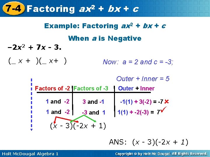 7 -4 Factoring ax 2 + bx + c Example: Factoring ax 2 +