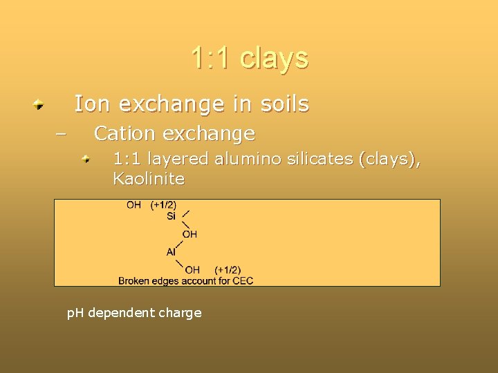 1: 1 clays Ion exchange in soils – Cation exchange 1: 1 layered alumino 1: 1 clays Ion exchange in soils – Cation exchange 1: 1 layered alumino