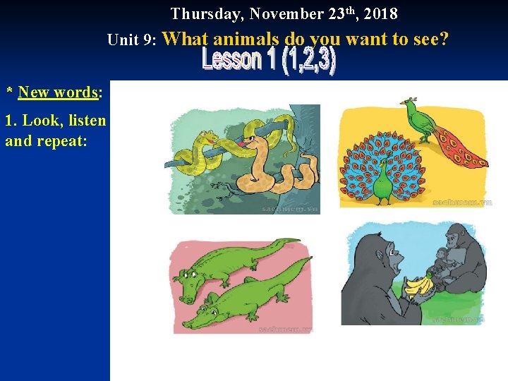 Thursday, November 23 th, 2018 Unit 9: What animals do you want to see?