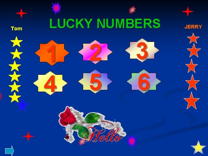 Tom LUCKY NUMBERS 1 4 2 5 3 6 JERRY 
