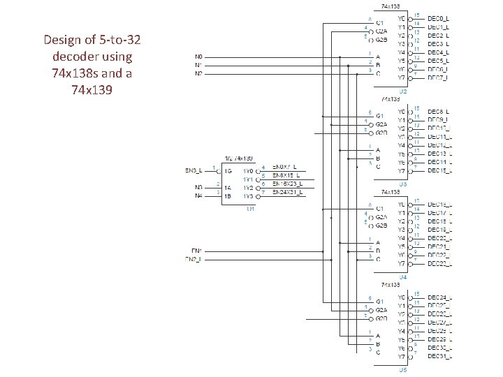 Design of 5 -to-32 decoder using 74 x 138 s and a 74 x