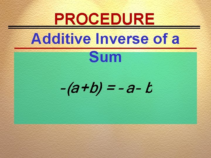 PROCEDURE Additive Inverse of a Sum 