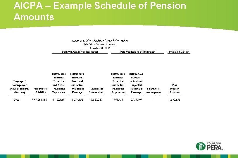 AICPA – Example Schedule of Pension Amounts 