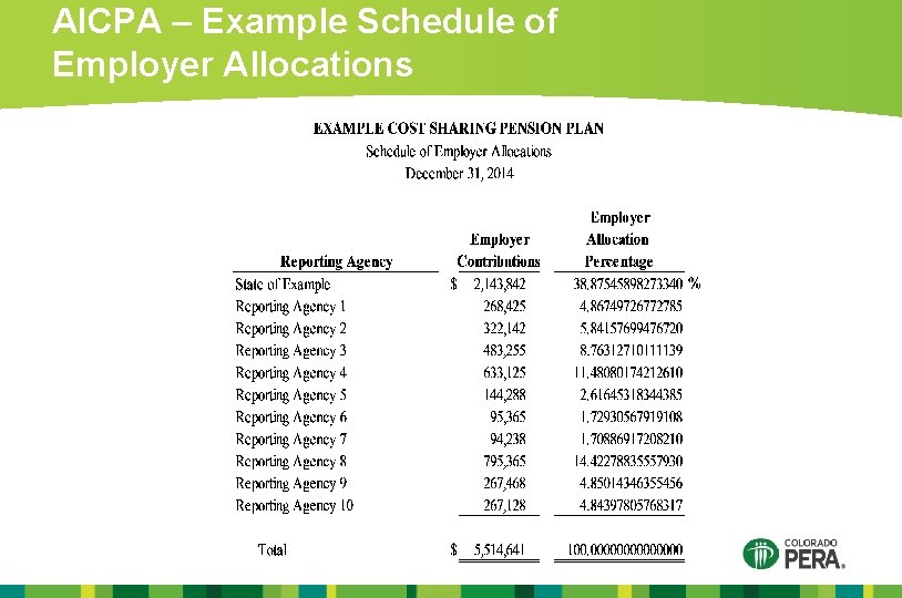 AICPA – Example Schedule of Employer Allocations 