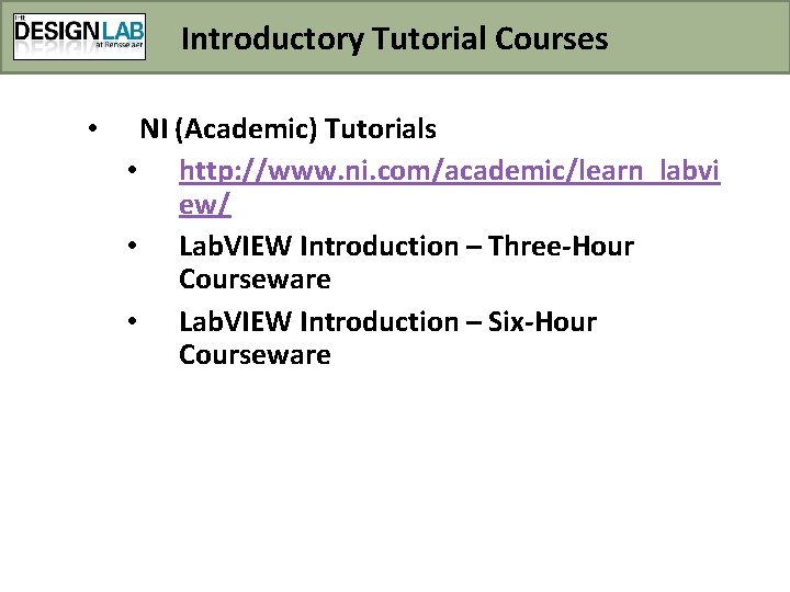 Resources for Learning Lab VIEW Software Development March