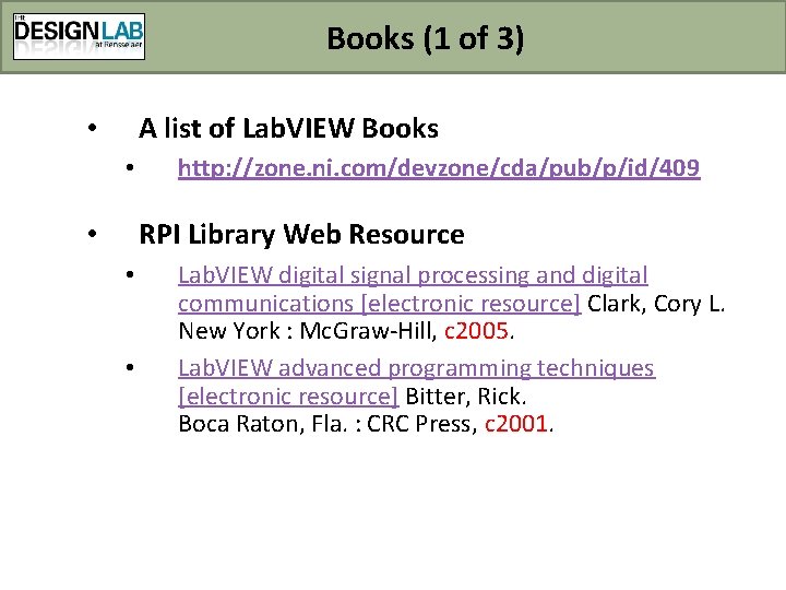 Resources for Learning Lab VIEW Software Development March