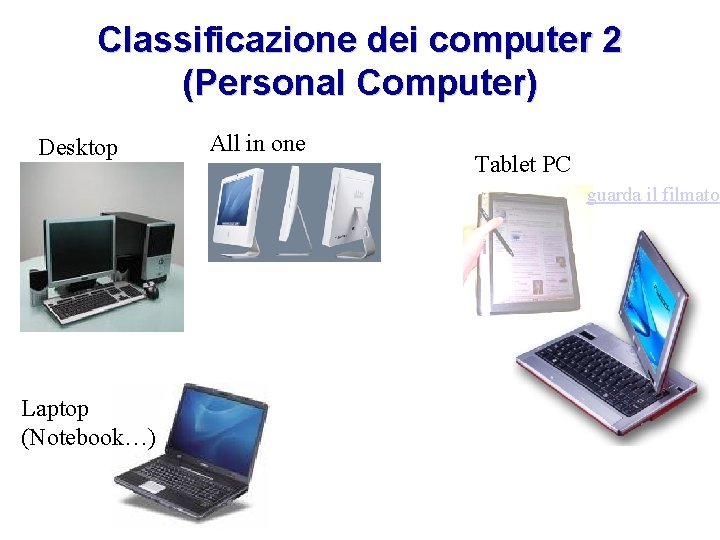 Classificazione dei computer 2 (Personal Computer) Desktop All in one Tablet PC guarda il