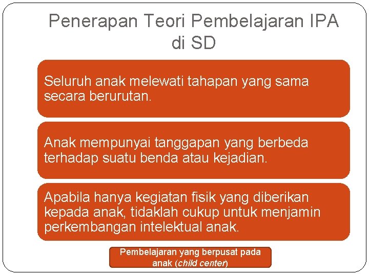 Penerapan Teori Pembelajaran IPA di SD Seluruh anak melewati tahapan yang sama secara berurutan.