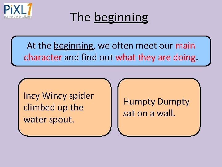 The beginning At the beginning, we often meet our main character and find out