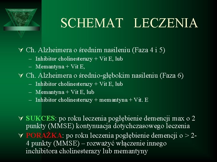 SCHEMAT LECZENIA Ú Ch. Alzheimera o średnim nasileniu (Faza 4 i 5) – Inhibitor