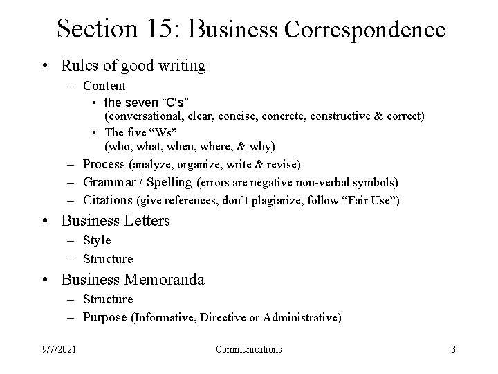 Business Correspondence Part 15 a of Communications A
