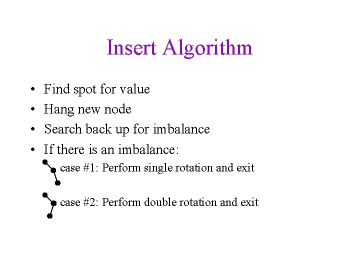 Insert Algorithm • • Find spot for value Hang new node Search back up