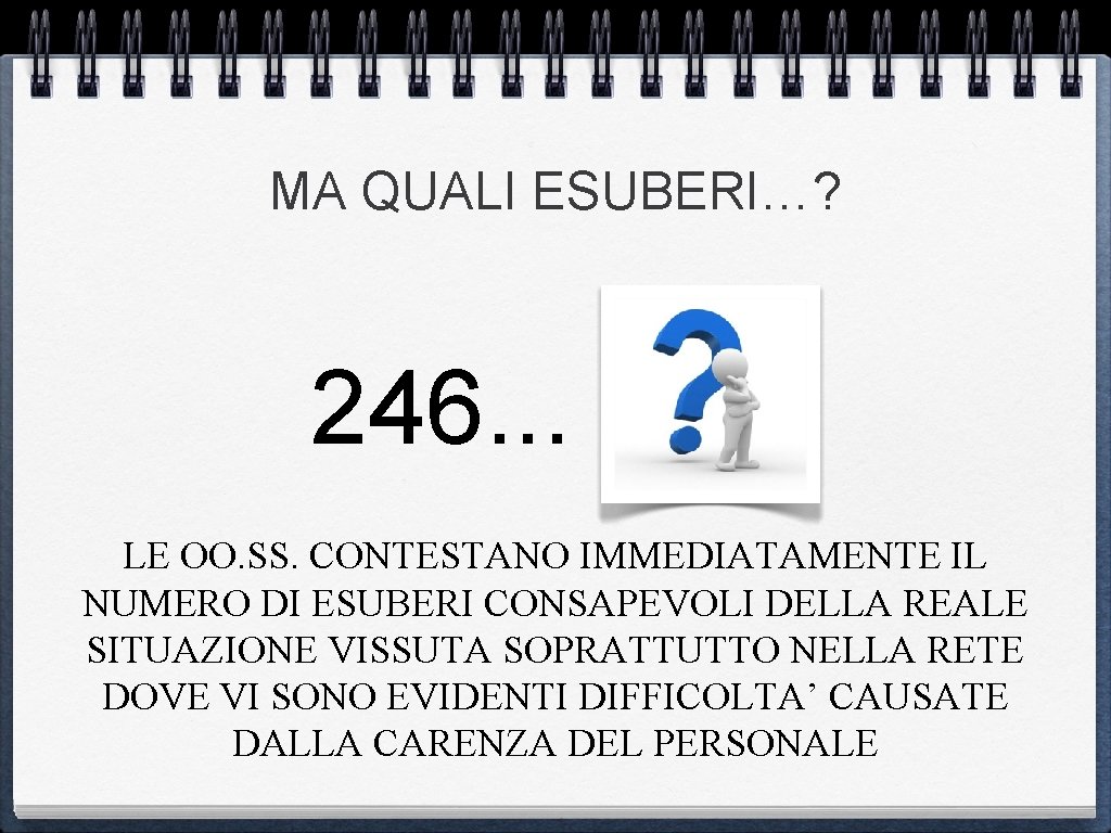 MA QUALI ESUBERI…? 246. . . LE OO. SS. CONTESTANO IMMEDIATAMENTE IL NUMERO DI