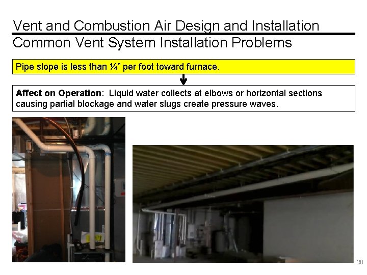 Vent and Combustion Air Design and Installation Common Vent System Installation Problems Pipe slope