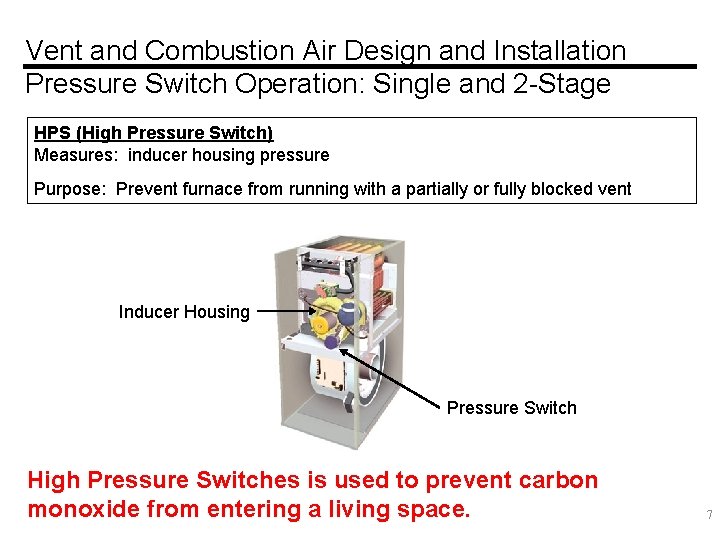 Vent and Combustion Air Design and Installation Pressure Switch Operation: Single and 2 -Stage