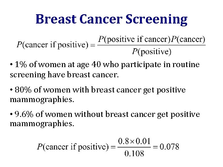 Breast Cancer Screening • 1% of women at age 40 who participate in routine