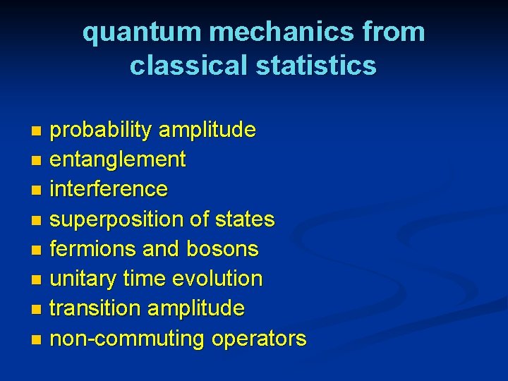 quantum mechanics from classical statistics probability amplitude n entanglement n interference n superposition of