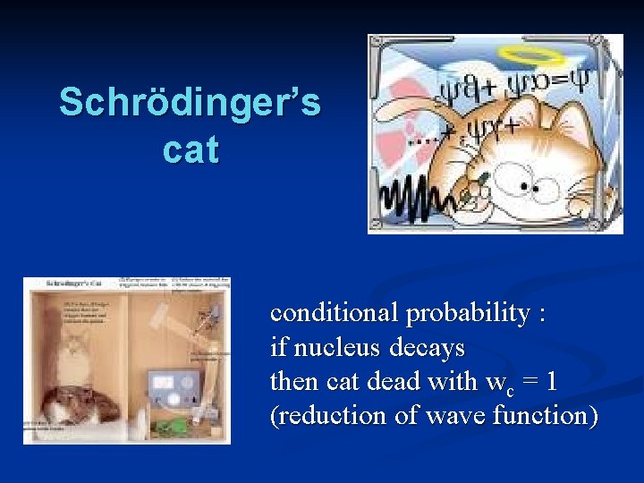 Schrödinger’s cat conditional probability : if nucleus decays then cat dead with wc =