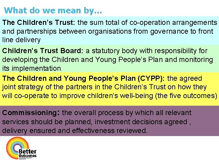 What do we mean by… The Children’s Trust: the sum total of co-operation arrangements