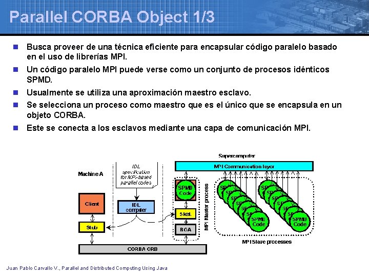 Parallel CORBA Object 1/3 n Busca proveer de una técnica eficiente para encapsular código