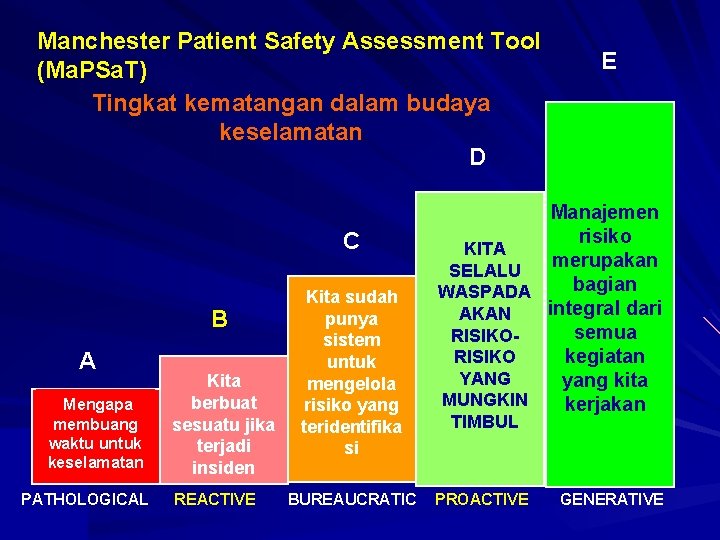 Manchester Patient Safety Assessment Tool (Ma. PSa. T) Tingkat kematangan dalam budaya keselamatan D