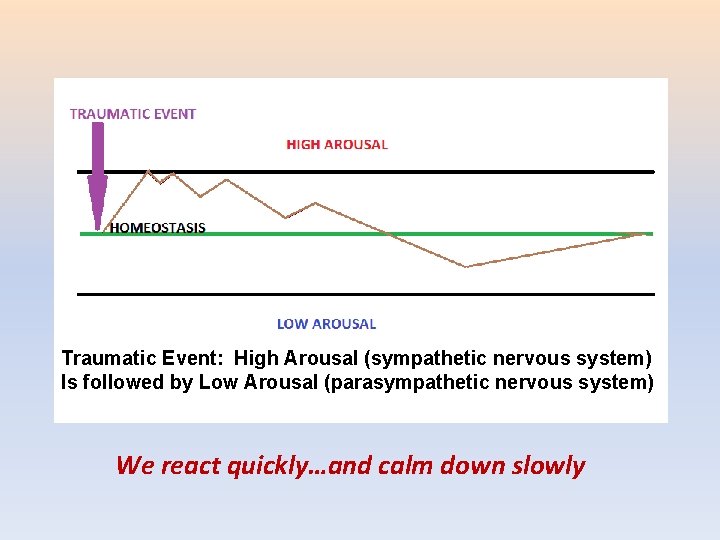 Traumatic Event: High Arousal (sympathetic nervous system) Is followed by Low Arousal (parasympathetic nervous