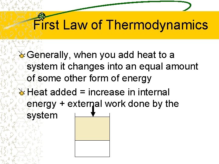First Law of Thermodynamics Generally, when you add heat to a system it changes