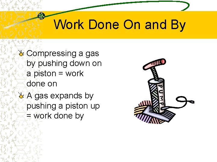 Work Done On and By Compressing a gas by pushing down on a piston