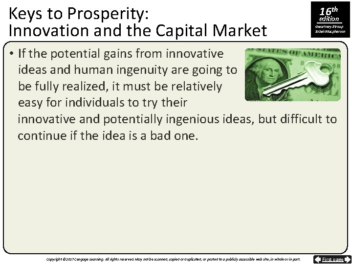 Keys to Prosperity: Innovation and the Capital Market 16 th edition Gwartney-Stroup Sobel-Macpherson •