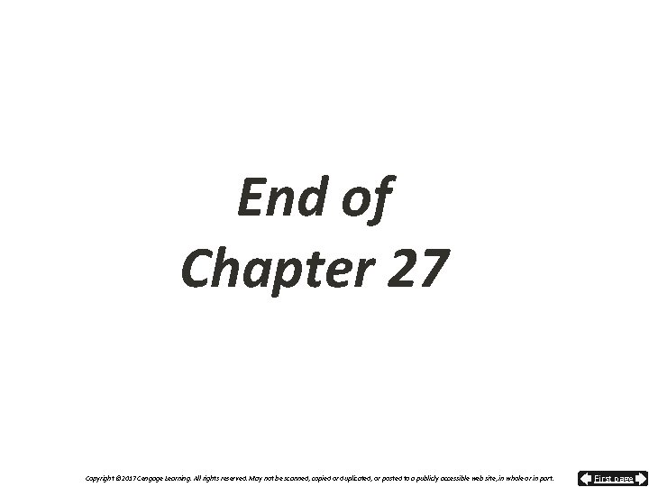 End of Chapter 27 Copyright © 2017 Cengage Learning. All rights reserved. May not