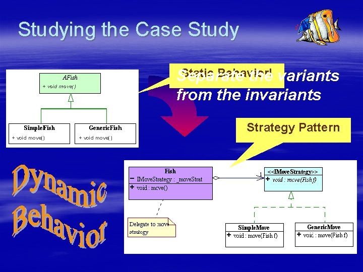 Studying the Case Study Static Behavior! Separate the variants from the invariants + void
