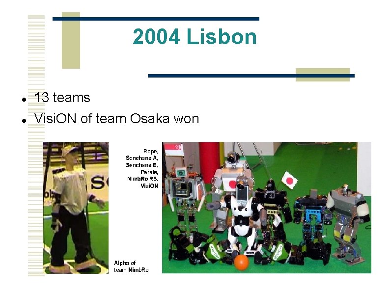 2004 Lisbon 13 teams Visi. ON of team Osaka won 