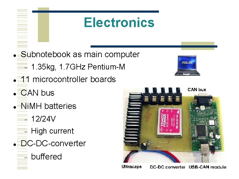Electronics Subnotebook as main computer 1. 35 kg, 1. 7 GHz Pentium-M 11 microcontroller