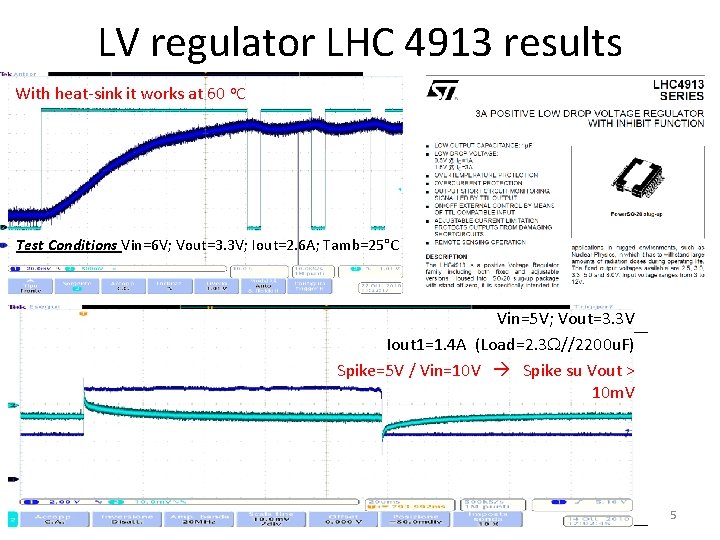 LV regulator LHC 4913 results With heat-sink it works at 60 o. C Test
