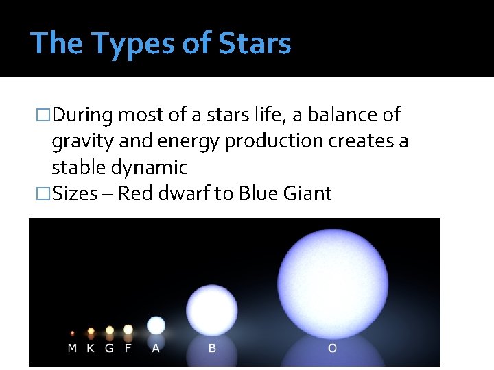 The Types of Stars �During most of a stars life, a balance of gravity