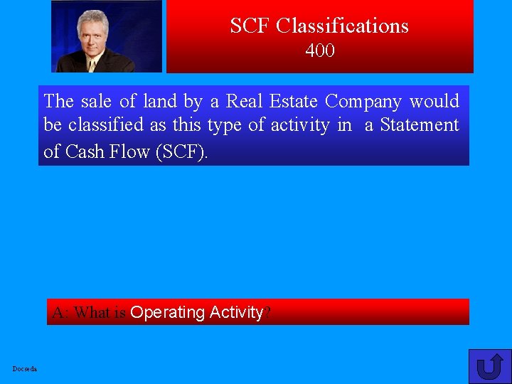 SCF Classifications 400 The sale of land by a Real Estate Company would be