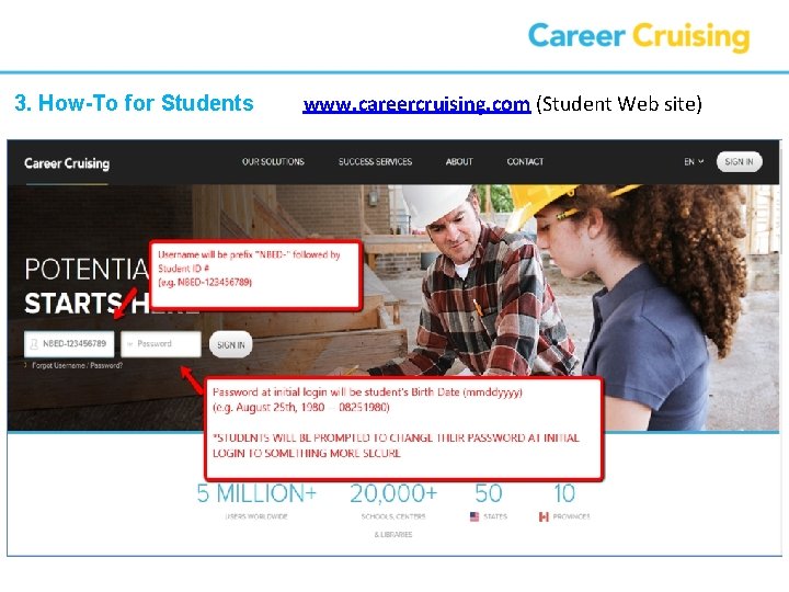 3. How-To for Students www. careercruising. com (Student Web site) 