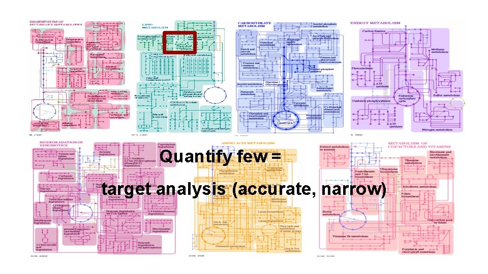 Quantify few = target analysis (accurate, narrow) 