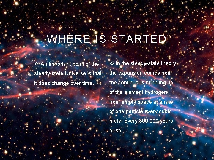 WHERE IS STARTED v An important point of the v In the steady-state theory