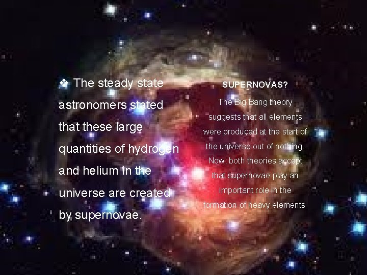 v The steady state SUPERNOVAS? astronomers stated The Big Bang theory that these large