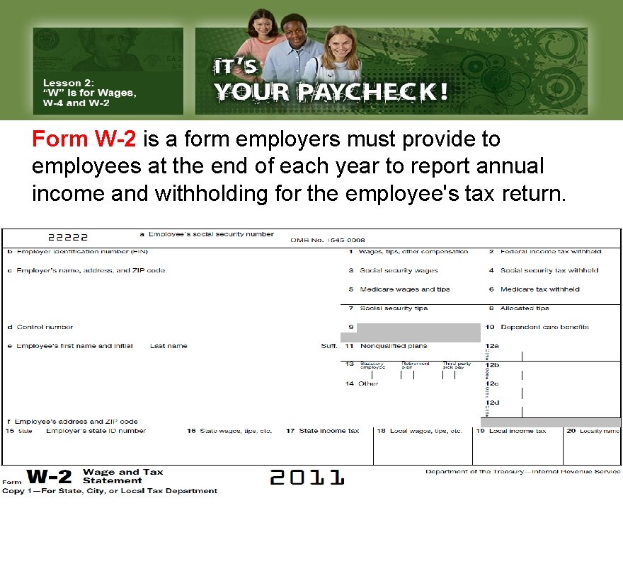 Form W-2 is a form employers must provide to employees at the end of